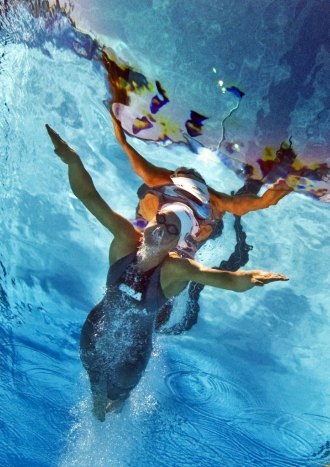Vista desde dentro de la piscina durante una prueba del Mundial de Natacin de Roma.