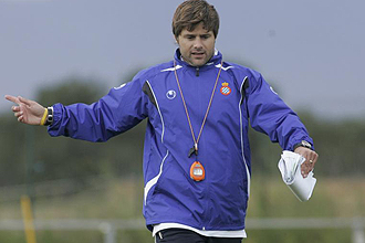 Pochettino, durante un entrenamiento con el Espanyol