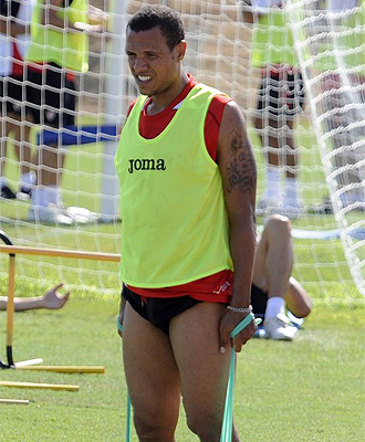 Luis Fabiano, durante un entrenamiento del Sevilla en la presente pretemporada
