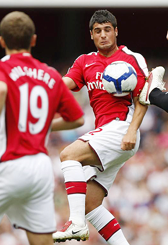 Fran Mrida, durante el partido disputado con el Arsenal del pasado 2 de agosto en el Emirates Stadiumd de Londres ante el Glasgow Rangers