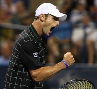 Andy Roddick celebra un punto conseguido ante Sam Querey en el torneo de Los ngeles