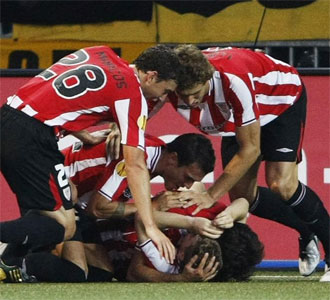 Los jugadores del Athletic celebran el gol de Muniain.