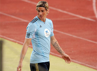 Fernando Torres, en un entrenamiento con la Seleccin espaola
