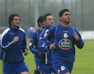 Aythami, durante un entrenamiento con el Deportivo.