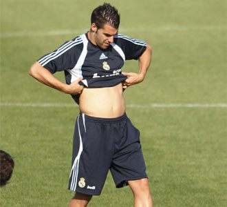 lvaro Negredo, en un entrenamiento con el Real Madrid durante esta pretemporada