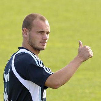 Sneijder, en un entrenamiento.