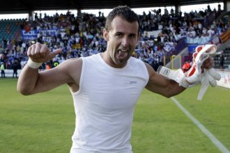Toni Doblas celebra el ascenso del Zaragoza a la Liga BBVA.