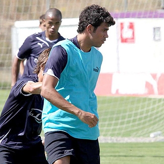 Diego Costa durante un entrenamiento con el Valladolid