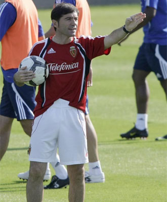 Marcelino, en un entrenamiento del Zaragoza.