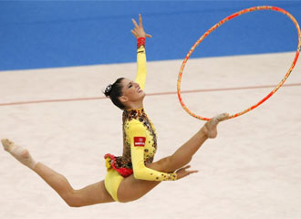 Carolina Rodrguez, en el ejercicio de aro del reciente Mundial de Mie.