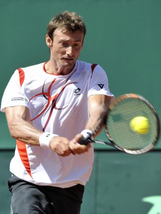 Juan Carlos Ferrero durante la semifinal de la Copa Davis 2009 en Murcia.