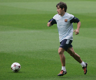 Bojan Krkic, en un entrenamiento del Barcelona.