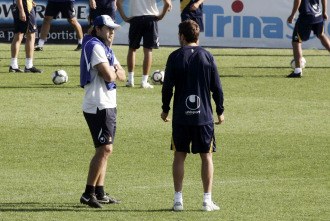 Pochettino y Tamudo, en un entrenamiento del Espanyol.