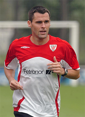 Orbaiz, en un entrenamiento con el Athletic.