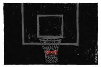 Un tablero de baloncesto de luto por la muerte de Andrs Montes