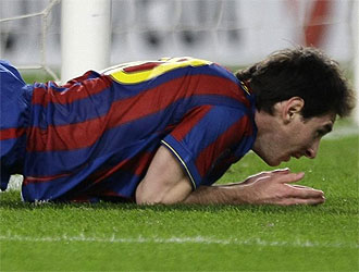 Messi se lamenta tras una jugada ante el Rubin Kazan.