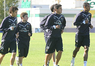 Los jugadores del Valladolid, durante un entrenamiento