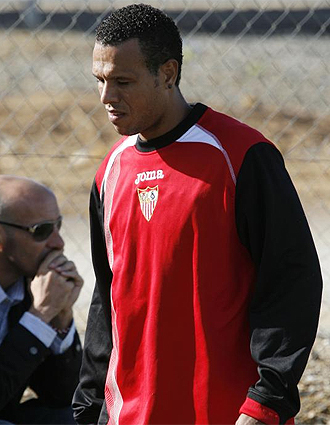 Luis Fabiano en un entrenamiento del Sevilla