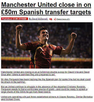 Información del Daily Mirror sobre Villa y Silva