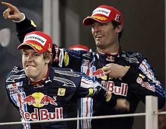 Vettel y Webber celebran un podio.