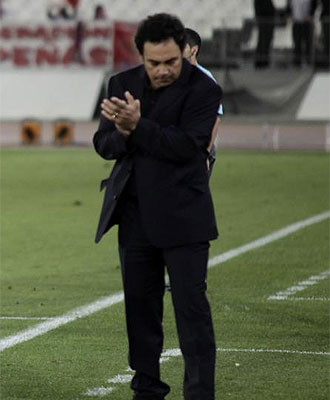 Hugo Sánchez, en la banda del estadio de los Juegos Mediterráneos.