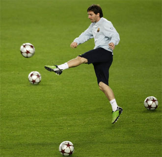 Messi, durante el entrenamiento previo al choque contra el Inter.
