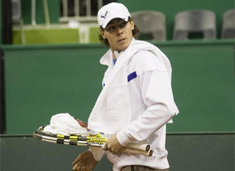 Rafa Nadal, en un entrenamiento de la Copa Davis.