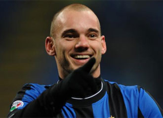 Sneijder celebra un gol con el Inter de Milán.