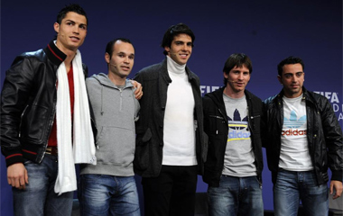 Cristiano, Iniesta, Kak, Messi y Xavi