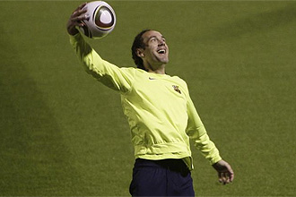 Gabi Milito, durante un entrenamiento del Barcelona