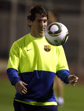Messi, en un entrenamiento del Barcelona