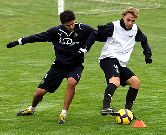Baraja y Hctor Font, durante un entrenamiento del Valladolid.