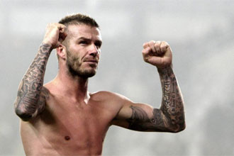 Beckham celebra la victoria ante la Juve.