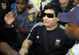 Diego Maradona, a su llegada a Sudfrica