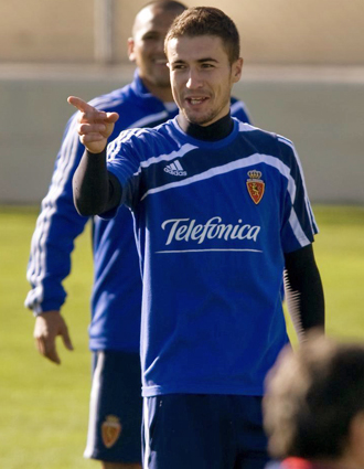 Gabi, este viernes, durante el entrenamiento del Zaragoza.