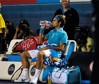 Federer, en un descanso de un partido.