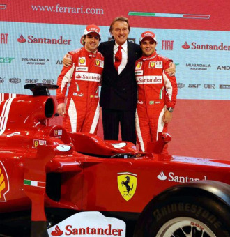 Montezemolo, con Alonso y Massa en la presentacin del F10.