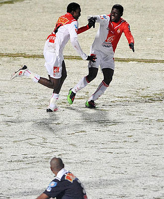 Los jugadores del Mnaco celebran uno de sus goles ante el Girondis