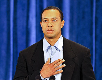 Tiger Woods durante la rueda de prensa de pedida de perdn por sus errores.