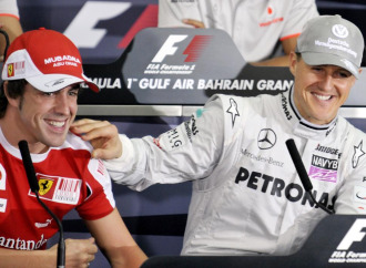 Fernando Alonso y Michael Schumacher, juntos en rueda de prensa en Sakhir