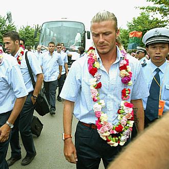 David Beckham, a la llegada de la expedicin del Real Madrid a China en 2003.