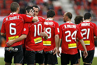 Los jugadores del Mallorca celebran un gol esta temporada en un partido de la Liga BBVA