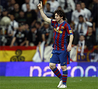 Messi celebra el gol en el Bernabu.