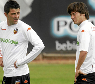 Villa y Silva, durante un entrenamiento.