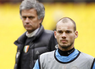 Sneijder, durante un entrenamiento
