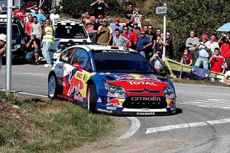 Dani Sordo toma una curva en el pasado Rally de Catalua.
