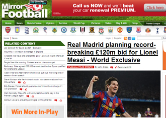 Informacin sobre Messi y el Madrid en el 'Daily Mirror'