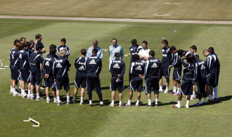 Los jugadores del Real Madrid en un entrenamiento