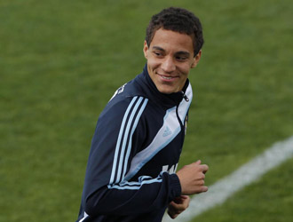 Rodrigo, en un entrenamiento con el primer equipo.