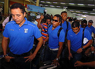 La seleccin de Honduras este viernes en el aeropuerto Ramon Villeda Morales de San Pedro Sula.
